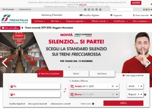 How trenitalia.com looks like on a tablet such as an iPad.