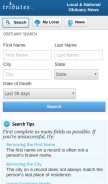 How tributes.com looks like on a mobile device such as an iPhone.