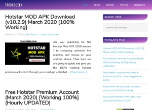 How tricksgeek.com looks like on a tablet such as an iPad.