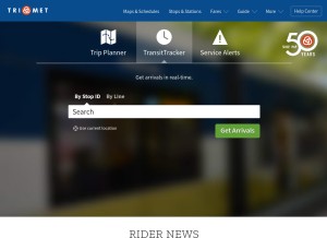 How trimet.org looks like on a tablet such as an iPad.