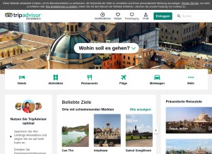 How tripadvisor.at looks like on a tablet such as an iPad.