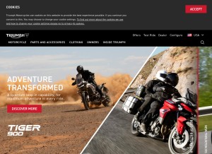 How triumphmotorcycles.com looks like on a tablet such as an iPad.
