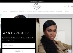 How truegloryhair.com looks like on a tablet such as an iPad.
