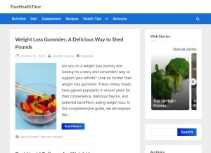 How truehealthtime.com looks like on a tablet such as an iPad.
