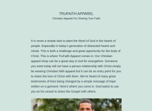 How trufaithapparel.com looks like on a tablet such as an iPad.