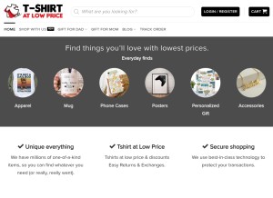 How tshirtatlowprice.com looks like on a tablet such as an iPad.