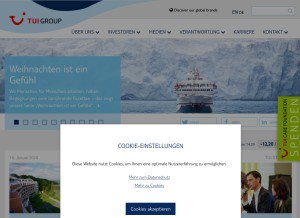 How tuigroup.com looks like on a tablet such as an iPad.