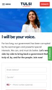 How tulsi2020.com looks like on a mobile device such as an iPhone.