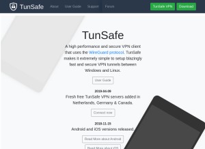How tunsafe.com looks like on a tablet such as an iPad.