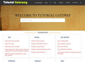 How tutorialgateway.org looks like on a tablet such as an iPad.