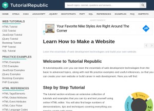 How tutorialrepublic.com looks like on a tablet such as an iPad.