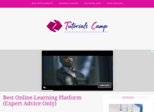 How tutorialscamp.com looks like on a tablet such as an iPad.