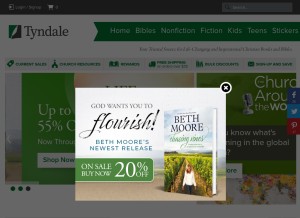 How tyndale.com looks like on a tablet such as an iPad.