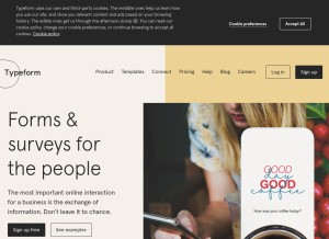 How typeform.com looks like on a tablet such as an iPad.