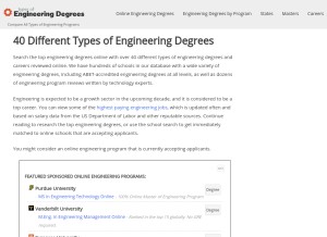 How typesofengineeringdegrees.org looks like on a tablet such as an iPad.