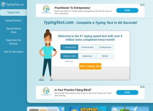 How typingtest.com looks like on a tablet such as an iPad.