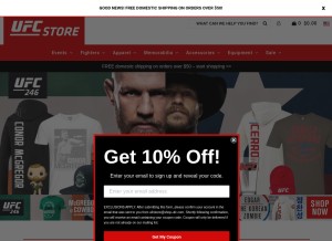 How ufcstore.com looks like on a tablet such as an iPad.