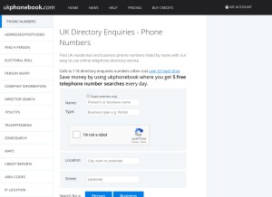 How ukphonebook.com looks like on a tablet such as an iPad.