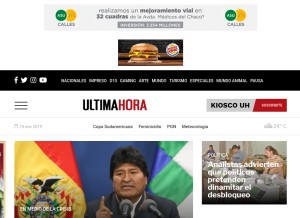 How ultimahora.com looks like on a tablet such as an iPad.