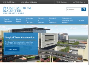 How uncmedicalcenter.org looks like on a tablet such as an iPad.