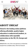 How unicaf.org looks like on a mobile device such as an iPhone.