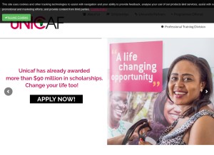 How unicaf.org looks like on a tablet such as an iPad.