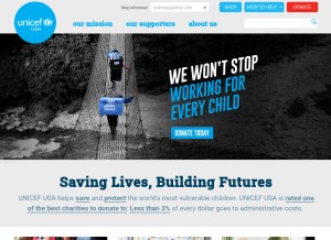 How unicefusa.org looks like on a tablet such as an iPad.