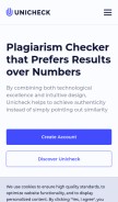 How unicheck.com looks like on a mobile device such as an iPhone.