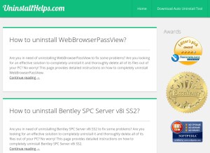 How uninstallhelps.com looks like on a tablet such as an iPad.