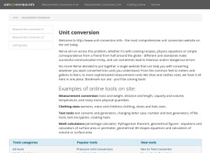How unit-conversion.info looks like on a tablet such as an iPad.