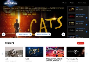 How universalpictures.com looks like on a tablet such as an iPad.