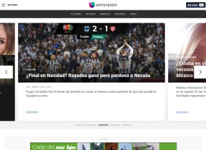 How univision.com looks like on a tablet such as an iPad.