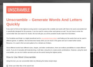 How unscrambles.net looks like on a tablet such as an iPad.