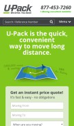 How upack.com looks like on a mobile device such as an iPhone.