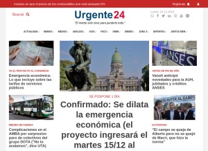How urgente24.com looks like on a tablet such as an iPad.