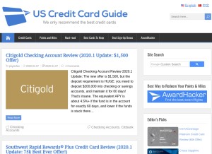 How uscreditcardguide.com looks like on a tablet such as an iPad.