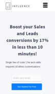 How useinfluence.co looks like on a mobile device such as an iPhone.