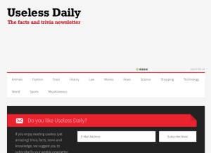 How uselessdaily.com looks like on a tablet such as an iPad.