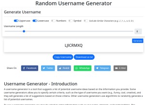 How usernamegenerator.me looks like on a tablet such as an iPad.