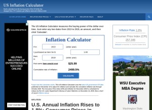 How usinflationcalculator.com looks like on a tablet such as an iPad.