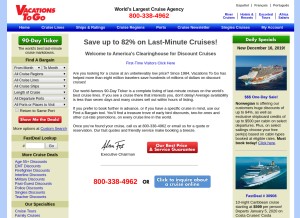 How vacationstogo.com looks like on a tablet such as an iPad.