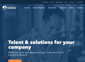 How vaco.com looks like on a tablet such as an iPad.