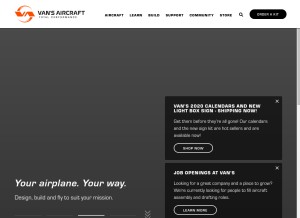 How vansaircraft.com looks like on a tablet such as an iPad.