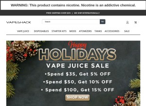 How vapeshack.com looks like on a tablet such as an iPad.