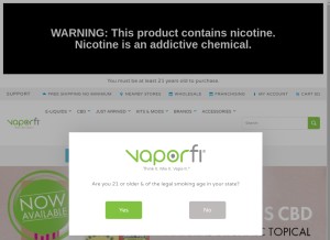 How vaporfi.com looks like on a tablet such as an iPad.