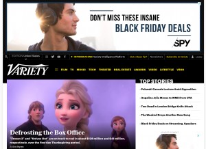 How variety.com looks like on a tablet such as an iPad.