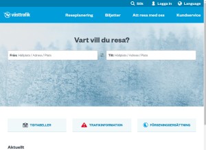 How vasttrafik.se looks like on a tablet such as an iPad.