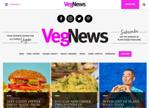 How vegnews.com looks like on a tablet such as an iPad.