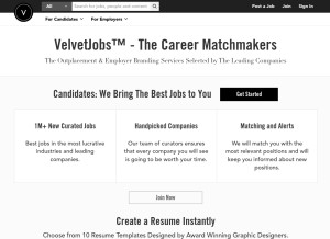 How velvetjobs.com looks like on a tablet such as an iPad.