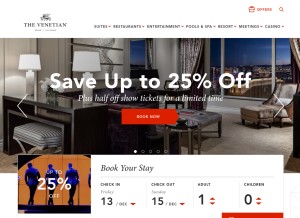 How venetian.com looks like on a tablet such as an iPad.
